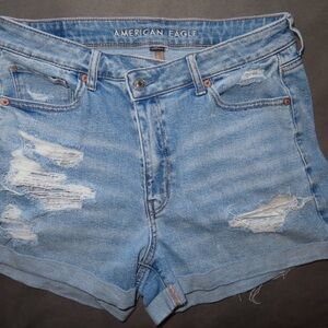 American Eagle Outfitters Light Blue Distressed Jean Shorts (Cross Waist)